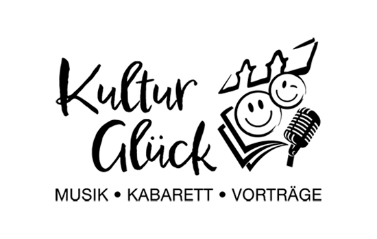 „Kulturglück“-Logo mit Symbolen und Text: Musik, Kabarett, Vorträge.