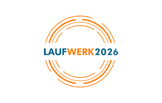 Logo „LAUFWERK 2026“: Schriftzug in Großbuchstaben, umgeben von teilunterbrochenem Kreis aus vier Linien.