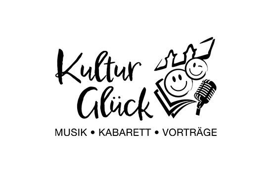 „Kulturglück“-Logo mit Symbolen und Text: Musik, Kabarett, Vorträge.